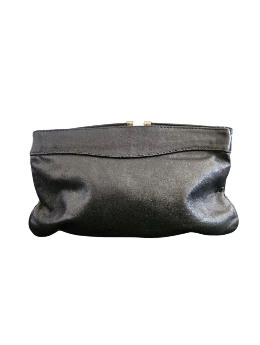 Vintage Black Intrecciato Woven Leather Clutch With Gold Accent